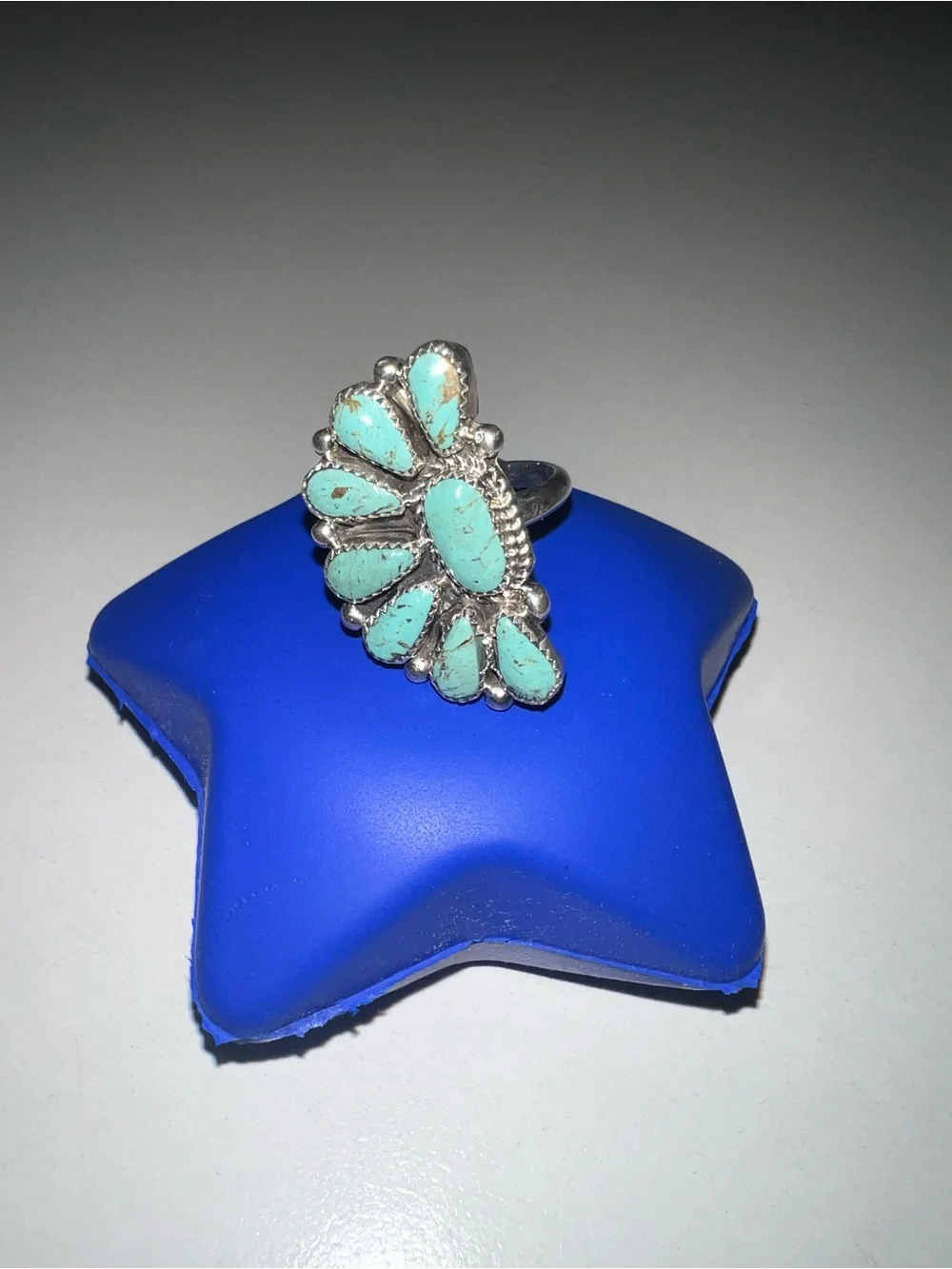 Native Made Sterling Silver Turquoise Adjustable Cluster Ring